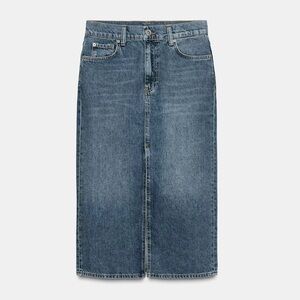 Zara Blue Denim Skirt With Slit Size S